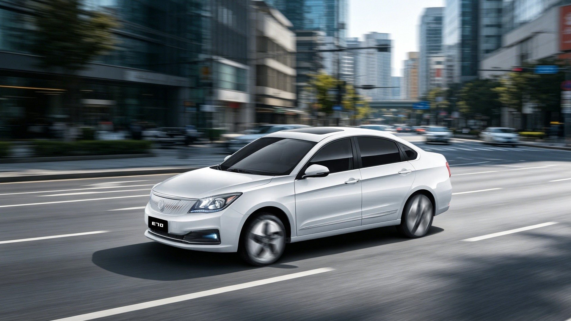 Dongfeng E70 in white, front three-quarter view