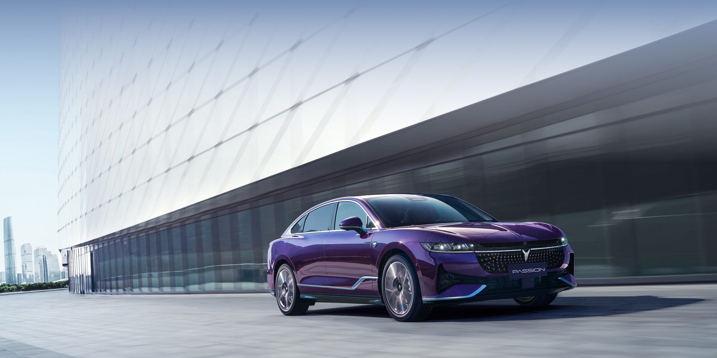 VOYAH Passion in purple, front three-quarter view