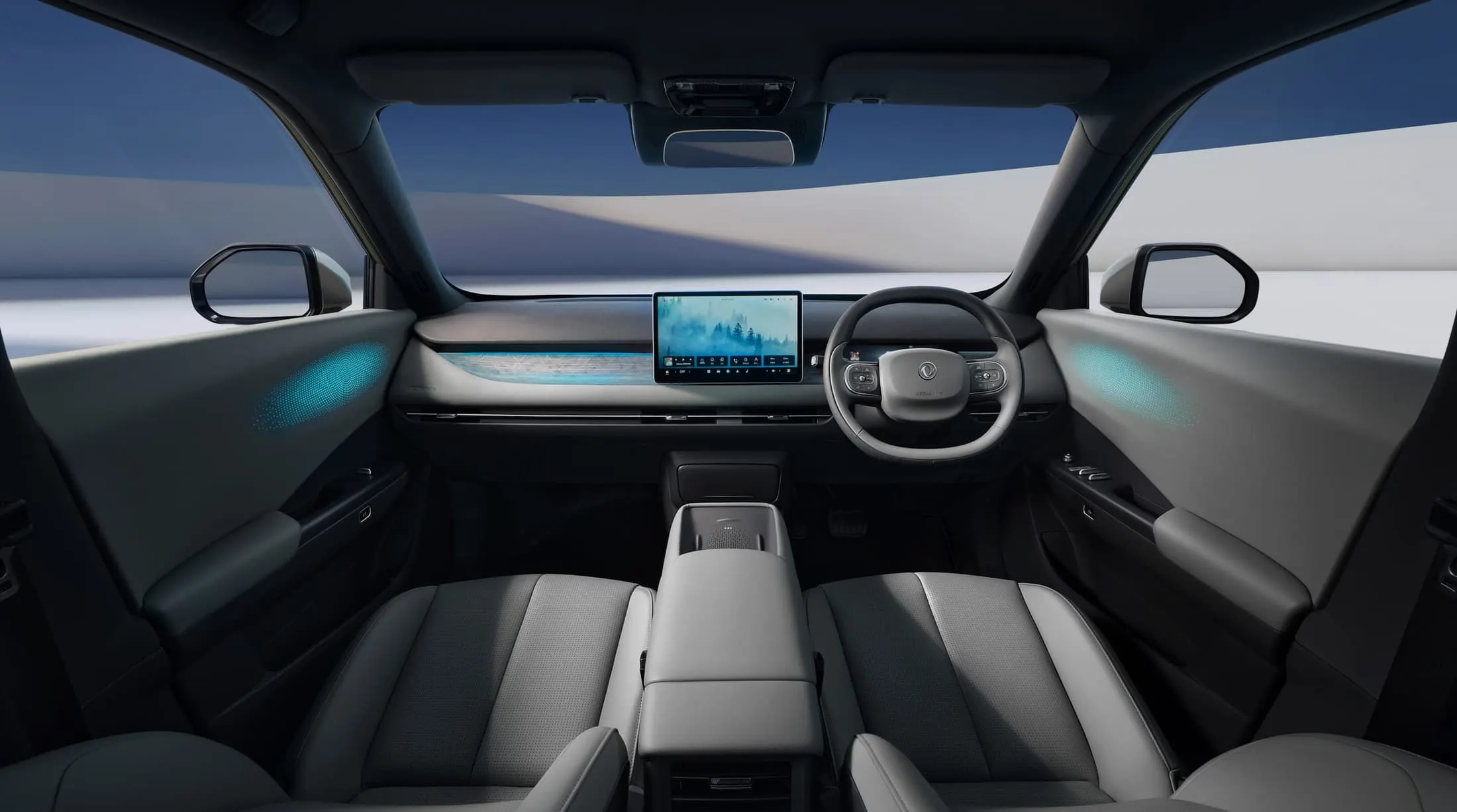 Interior of the Dongfeng Vigo in grey, right-hand drive, the trim on our cars